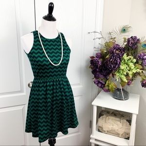 Everly Green and Black Chevron Open Back Dress